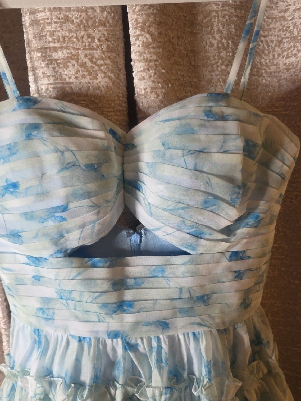 Light Blue Floral Ruffle Tiered Sundress Size 2 - Picture 6 of 6